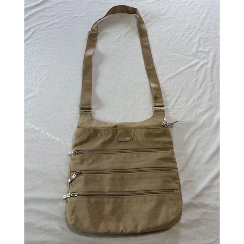 Baggallini Big Zipper Crossbody Bag Tan Khaki Travel Purse Multi Pocket RFID